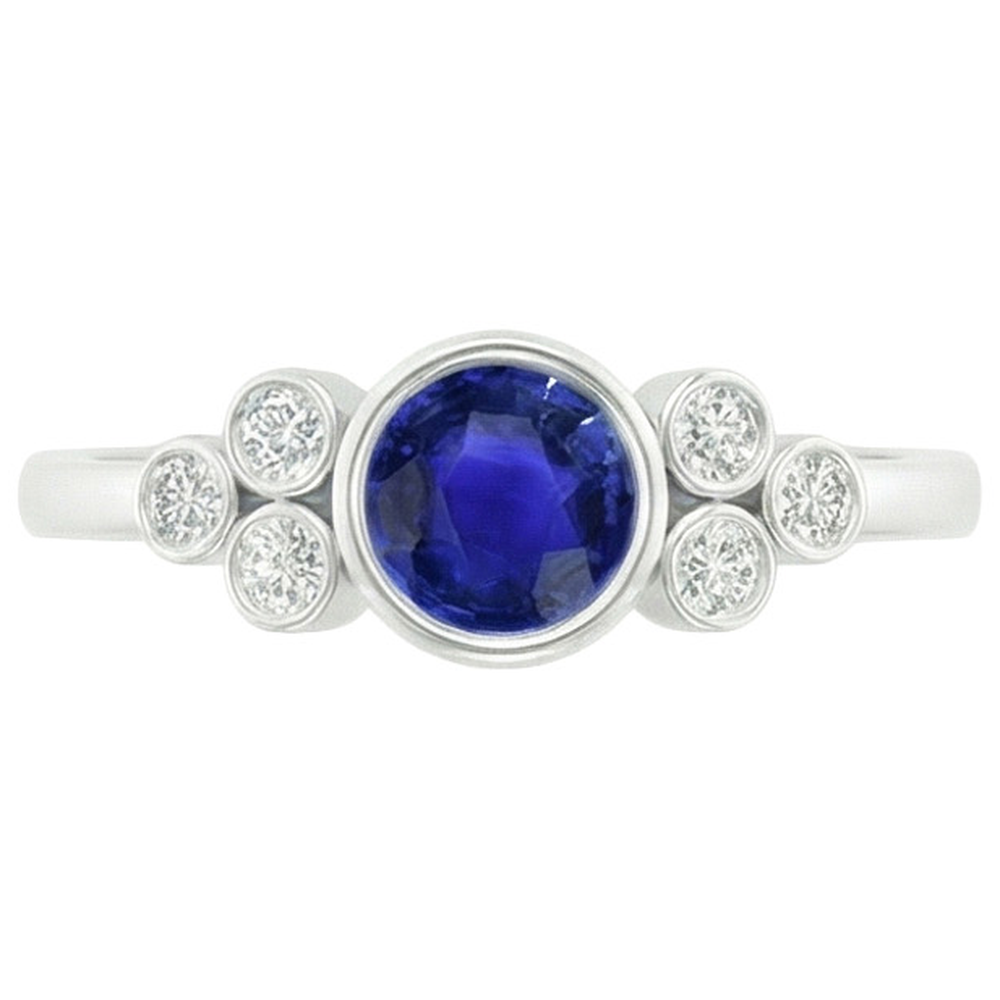 Gold Bezel Set Ceylon Sapphire & Natural Earth Mined Diamond ( Not Lab Grown ) Engagement Ring 1.75 Carats