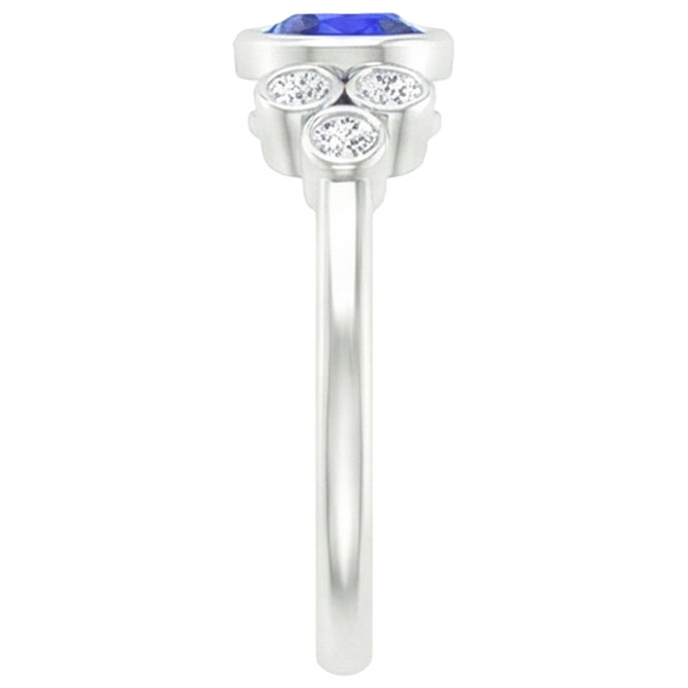 Gold Bezel Set Ceylon Sapphire & Natural Earth Mined Diamond ( Not Lab Grown ) Engagement Ring 1.75 Carats