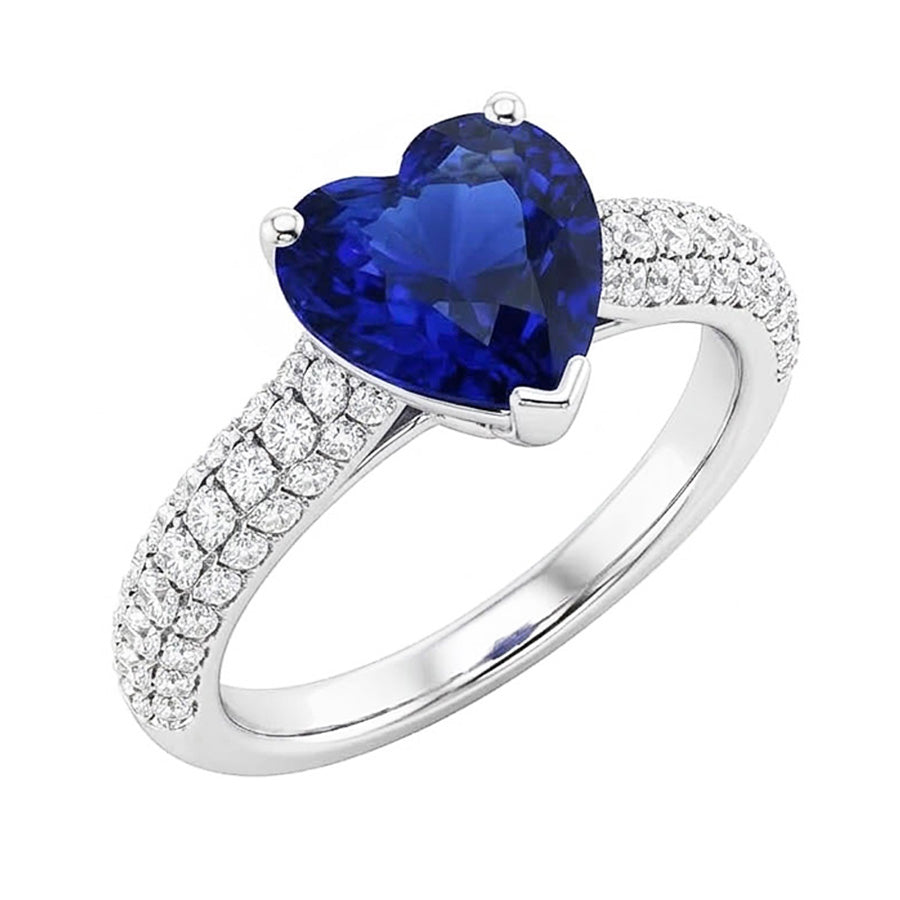 Gold Blue Sapphire Gemstone Ring 4 Carats Multi Row Pave Set Natural Earth Mined Diamond ( Not Lab Grown )s