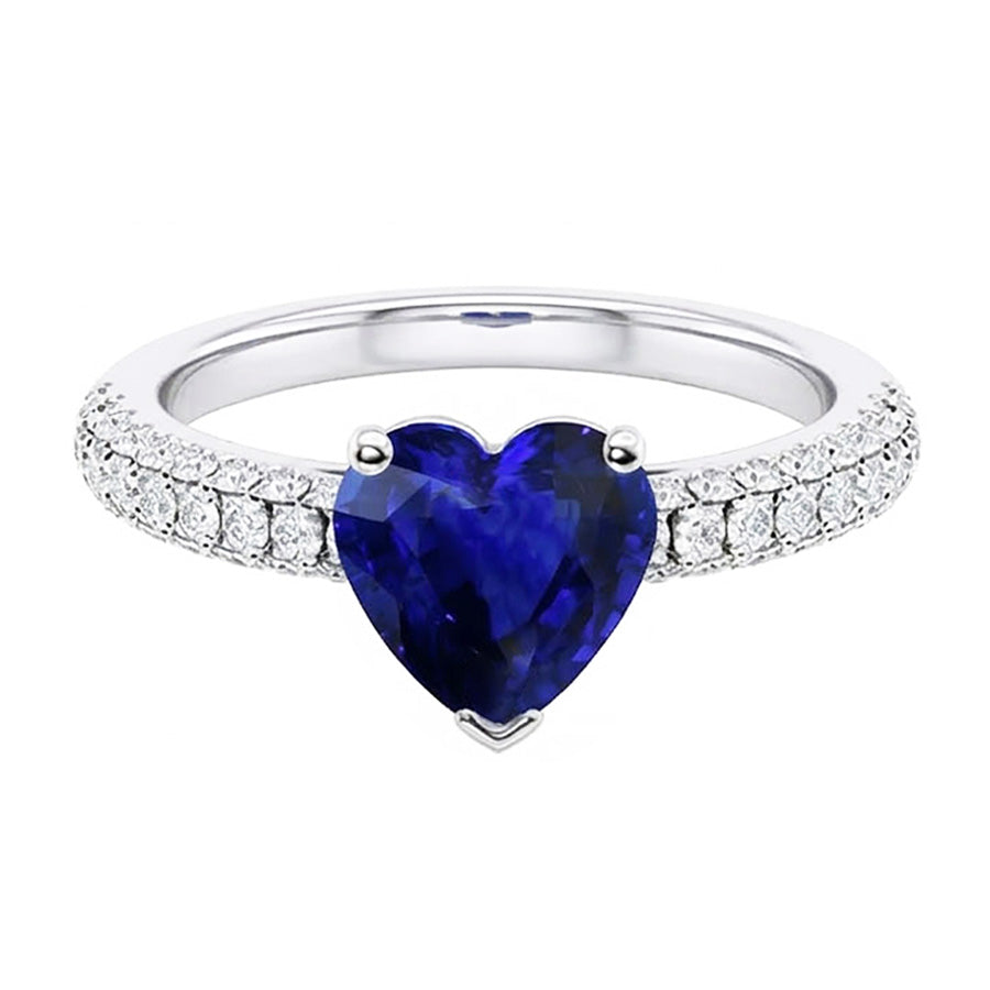Gold Blue Sapphire Gemstone Ring 4 Carats Multi Row Pave Set Natural Earth Mined Diamond ( Not Lab Grown )s