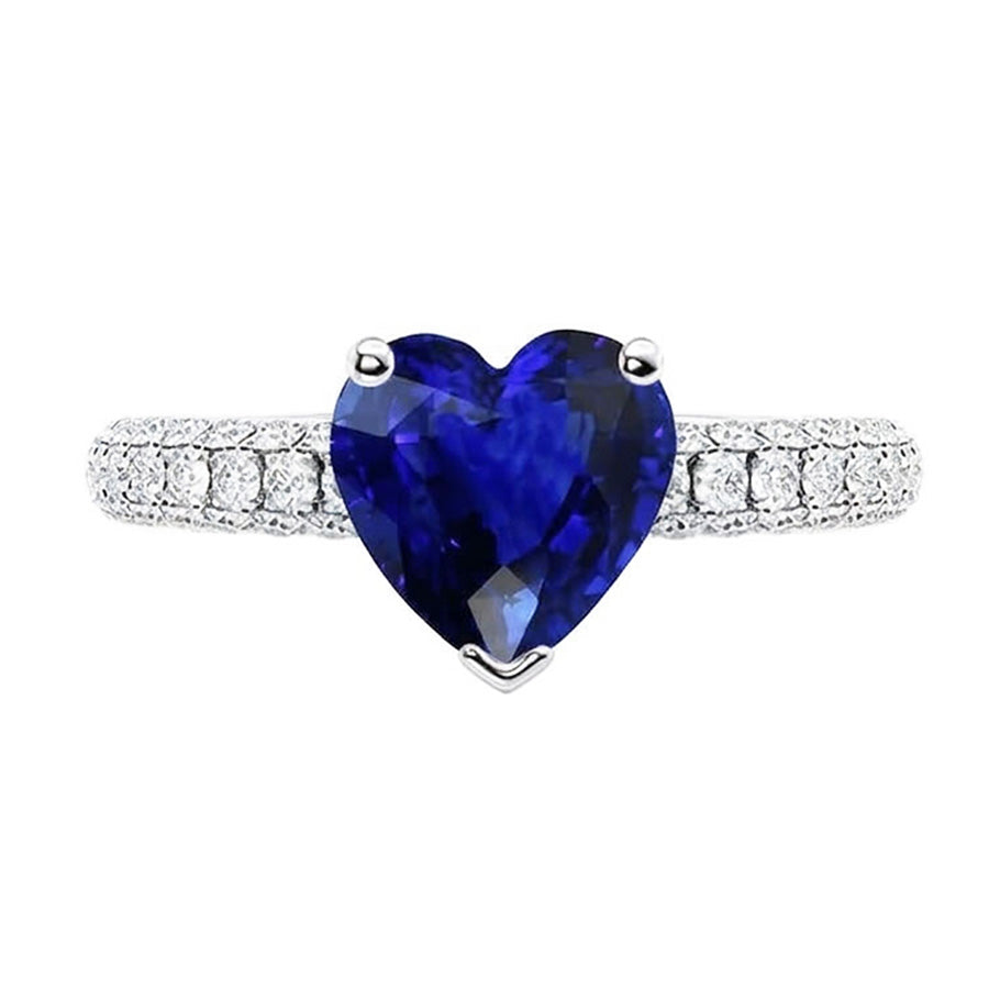 Gold Blue Sapphire Gemstone Ring 4 Carats Multi Row Pave Set Natural Earth Mined Diamond ( Not Lab Grown )s