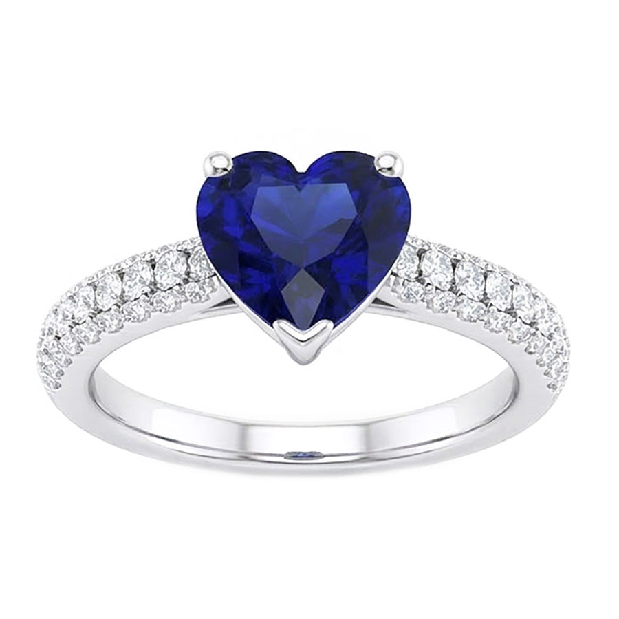 Gold Blue Sapphire Gemstone Ring 4 Carats Multi Row Pave Set Natural Earth Mined Diamond ( Not Lab Grown )s