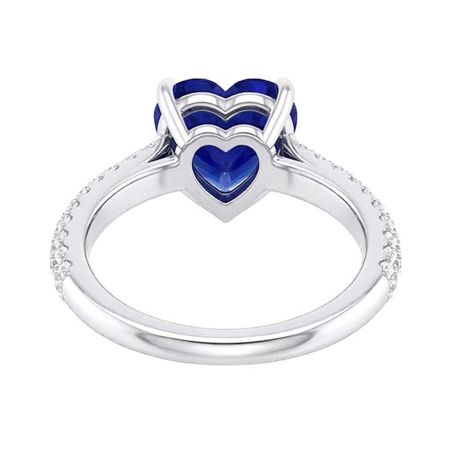 Gold Blue Sapphire Gemstone Ring 4 Carats Multi Row Pave Set Natural Earth Mined Diamond ( Not Lab Grown )s