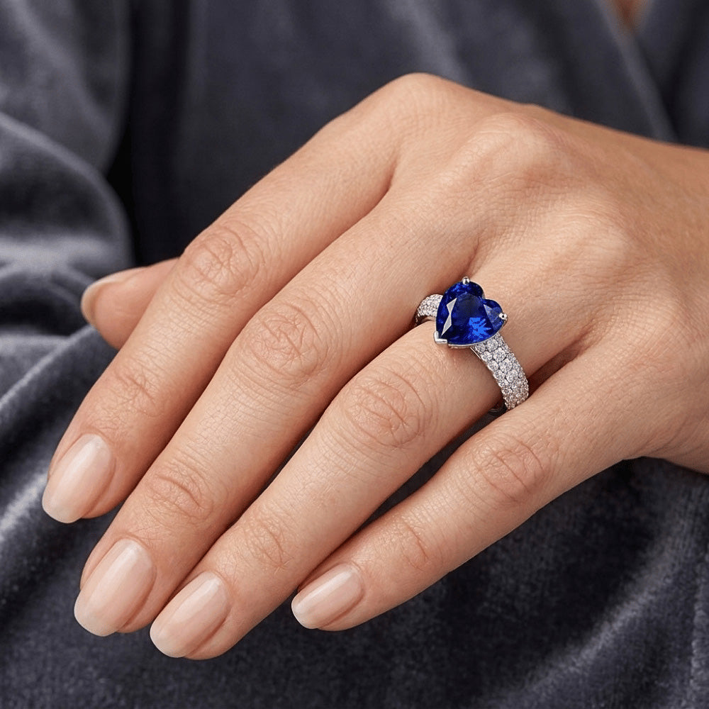 Gold Blue Sapphire Gemstone Ring 4 Carats Multi Row Pave Set Natural Earth Mined Diamond ( Not Lab Grown )s