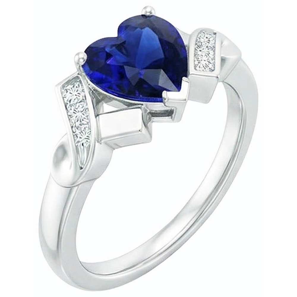 Gold Gemstone Heart Cut Ceylon Sapphire Ring Ribbon Style 2 Carats
