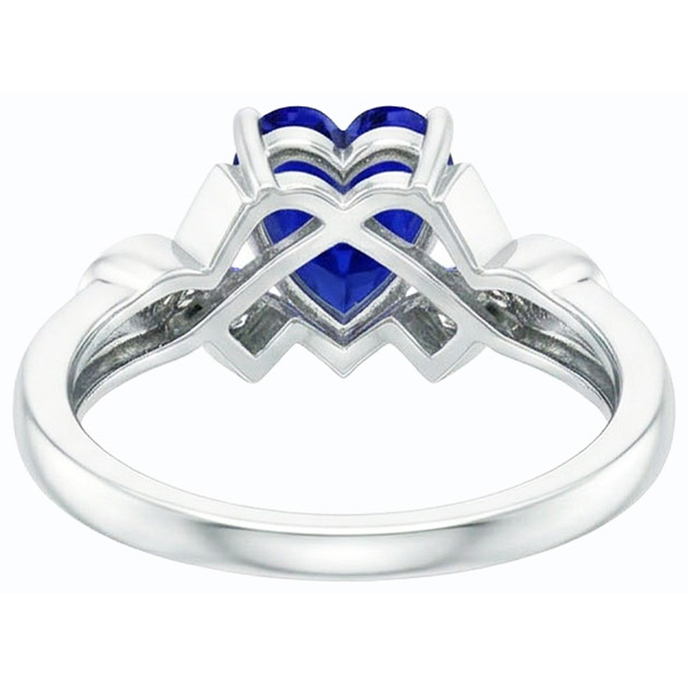 Gold Gemstone Heart Cut Ceylon Sapphire Ring Ribbon Style 2 Carats