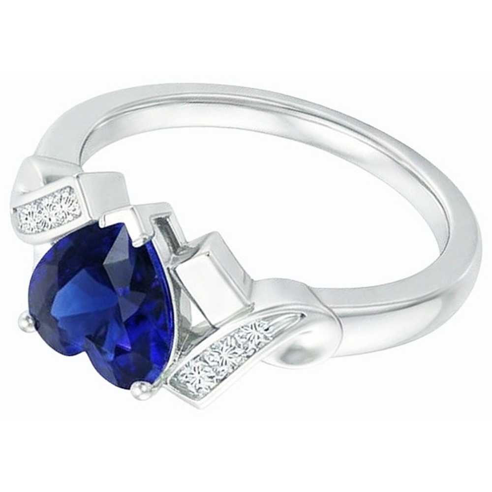 Gold Gemstone Heart Cut Ceylon Sapphire Ring Ribbon Style 2 Carats