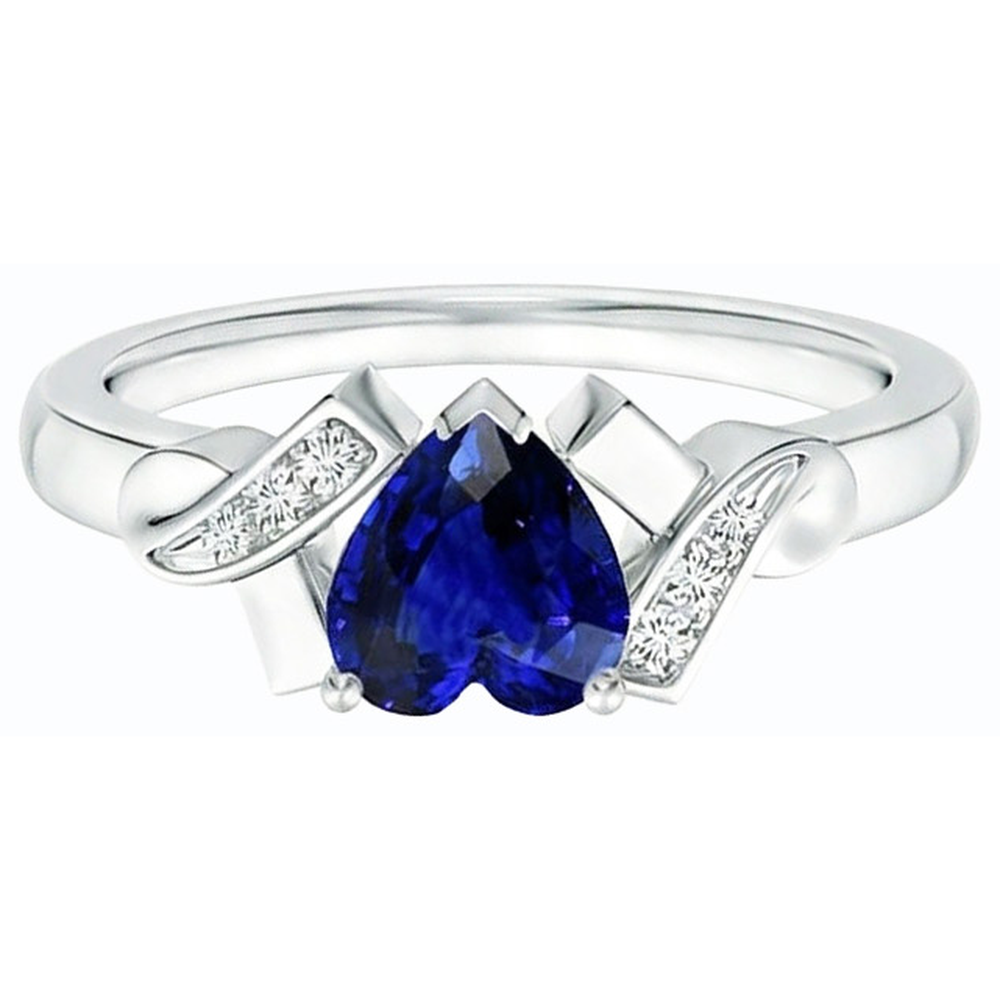 Gold Gemstone Heart Cut Ceylon Sapphire Ring Ribbon Style 2 Carats