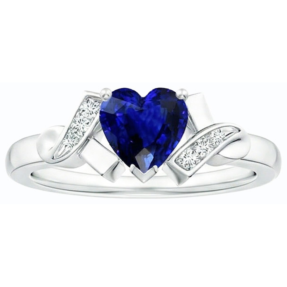 Gold Gemstone Heart Cut Ceylon Sapphire Ring Ribbon Style 2 Carats