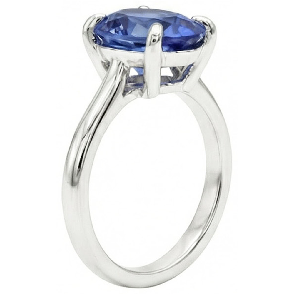 Pear Shape Cornflower Blue Sapphire ring in 14 Karat White Gold – side view