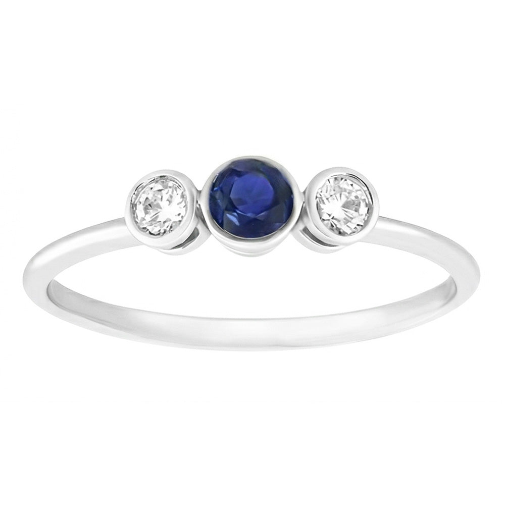 Gold Gemstone Ring Bezel Set Natural Earth Mined Diamond ( Not Lab Grown ) s & Sapphire 3 Stone 1....