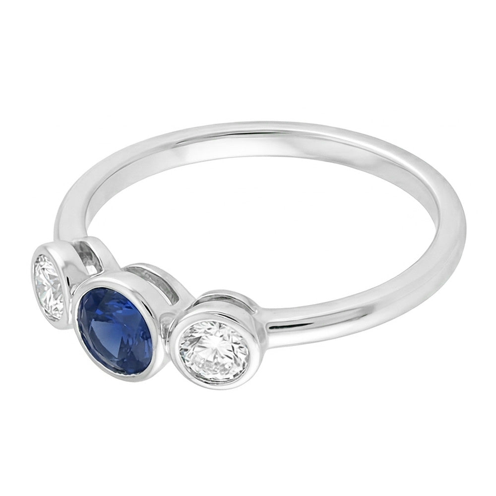 Gold Gemstone Ring Bezel Set Natural Earth Mined Diamond ( Not Lab Grown ) s & Sapphire 3 Stone 1....