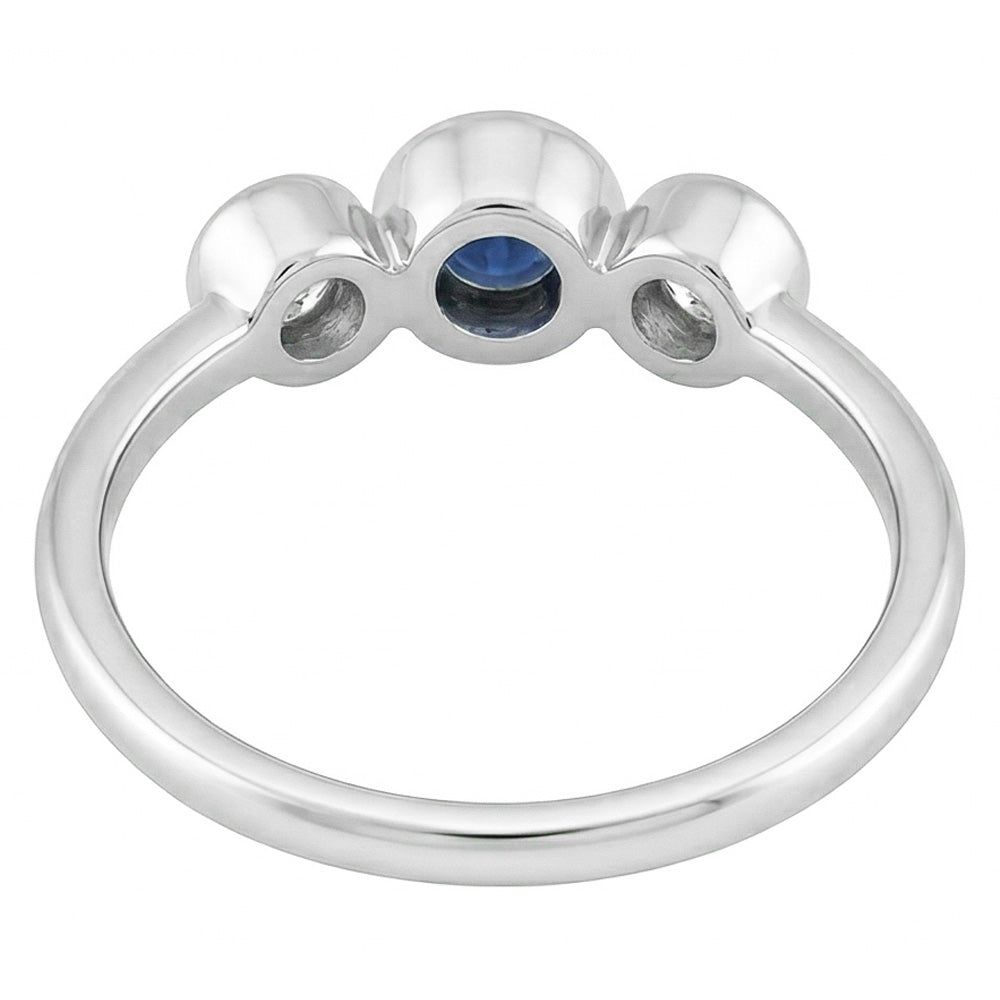 Gold Gemstone Ring Bezel Set Natural Earth Mined Diamond ( Not Lab Grown ) s & Sapphire 3 Stone 1....