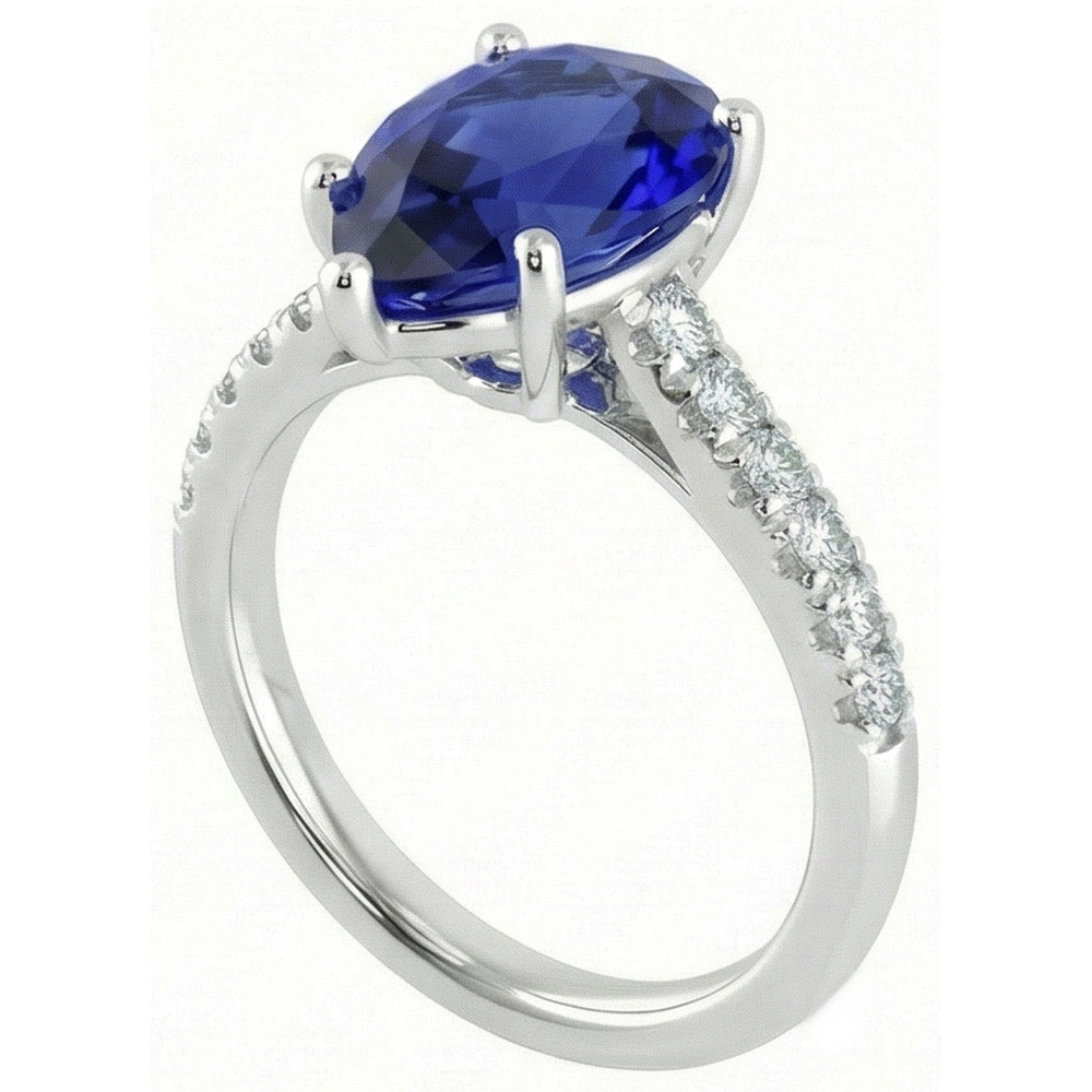 Gold Gemstone Ring Blue Sapphire With Natural Earth Mined Diamond ( Not Lab Grown ) Accents 4 Carats