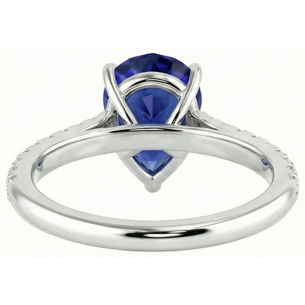 Gold Gemstone Ring Blue Sapphire With Natural Earth Mined Diamond ( Not Lab Grown ) Accents 4 Carats
