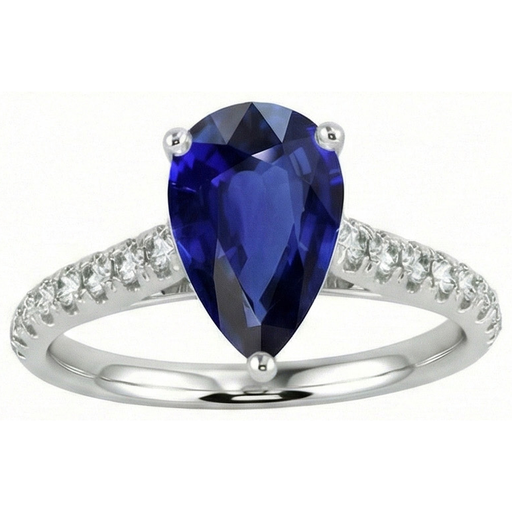 Gold Gemstone Ring Blue Sapphire With Natural Earth Mined Diamond ( Not Lab Grown ) Accents 4 Carats