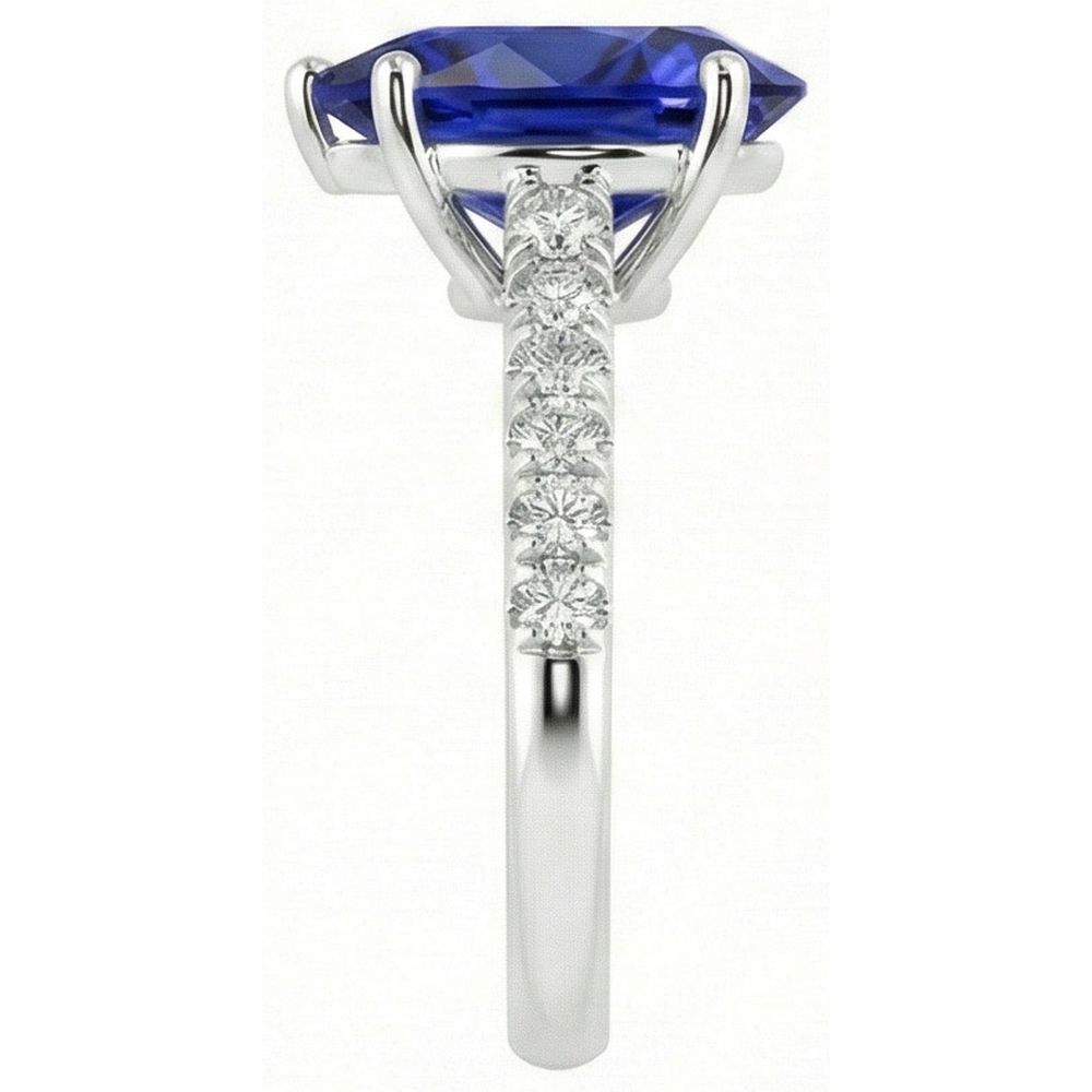 Gold Gemstone Ring Blue Sapphire With Natural Earth Mined Diamond ( Not Lab Grown ) Accents 4 Carats