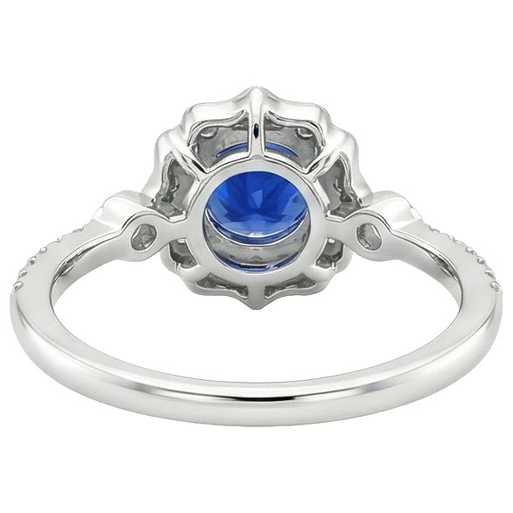 natural round sapphire 3ct ring on white background