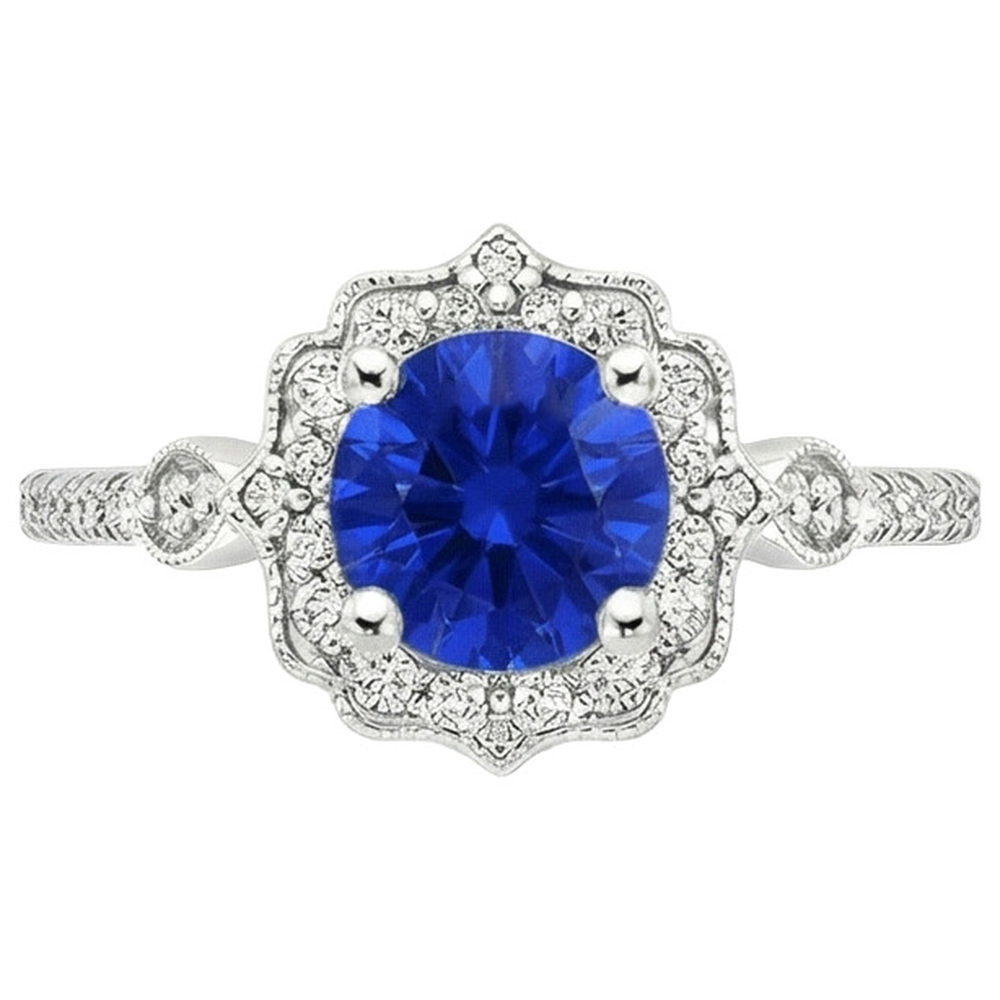 natural round sapphire 3ct ring top view