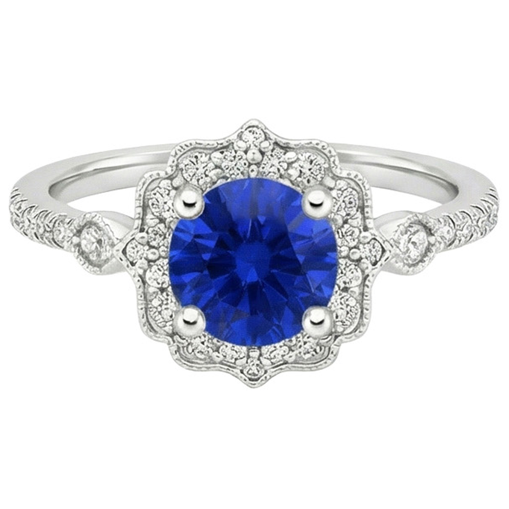 natural round sapphire 3ct ring close up detail