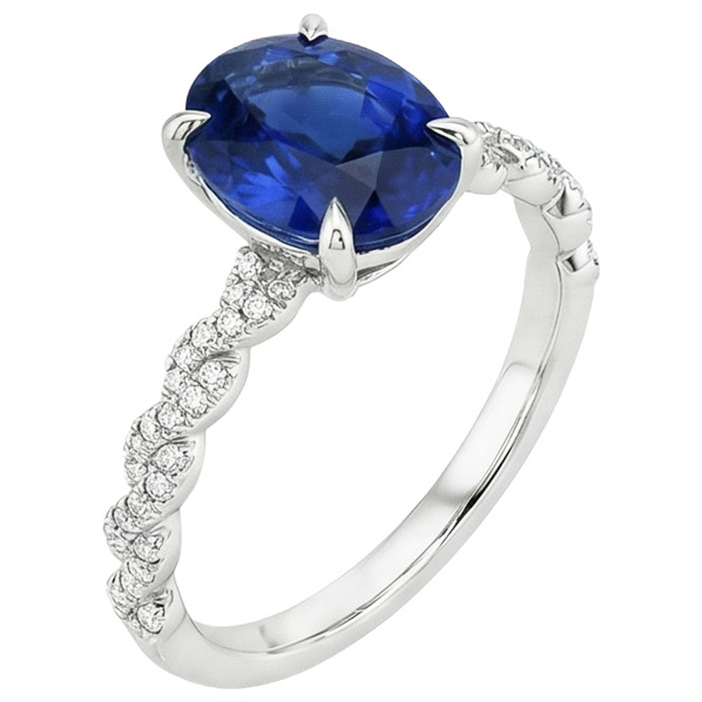 natural round sapphire 3.50ct ring close up detail