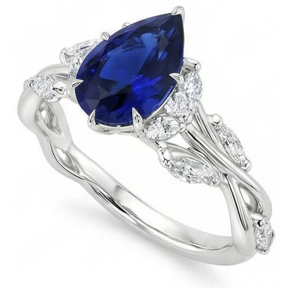 natural pear sapphire 7.25ct ring side angle