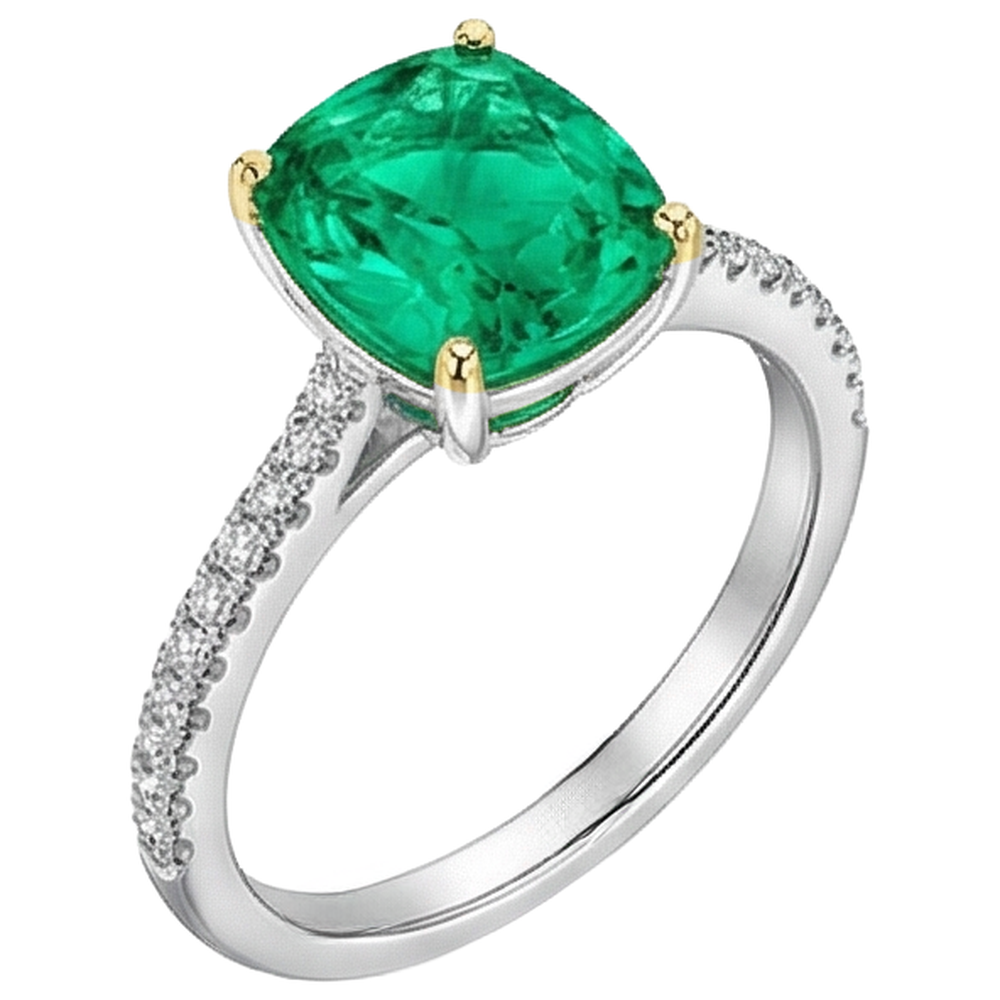 Gemstone Ring 14 Karat Two Tone Gold with Colombian Emerald – front view