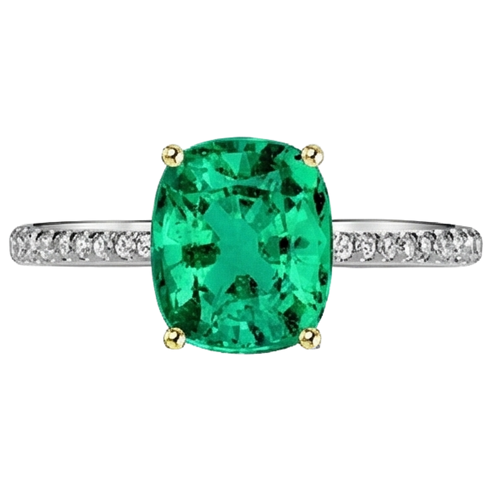 Natural Colombian Emerald Gemstone Ring 2.50 ct 14 Karat Two Tone Gold – angle view
