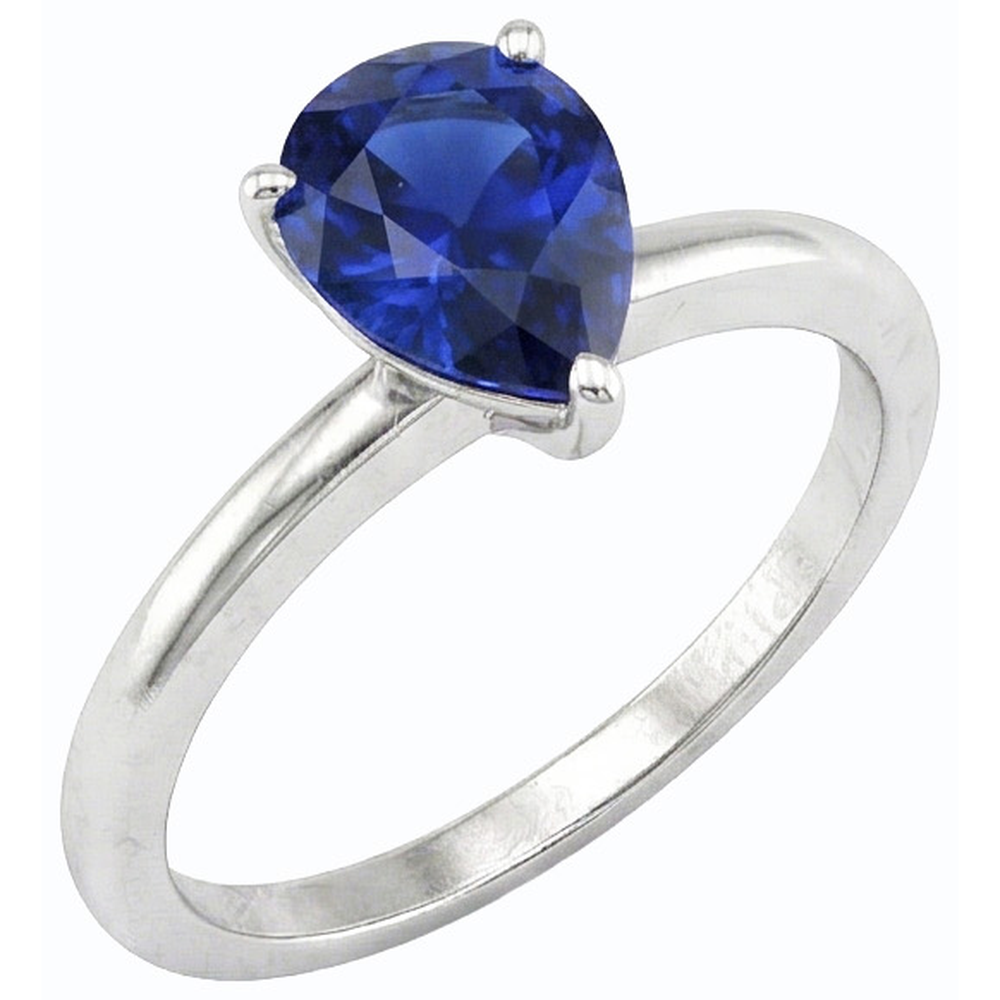 Gold Gemstone Solitaire Ring Pear Cut Ceylon Sapphire 1.50 Carats