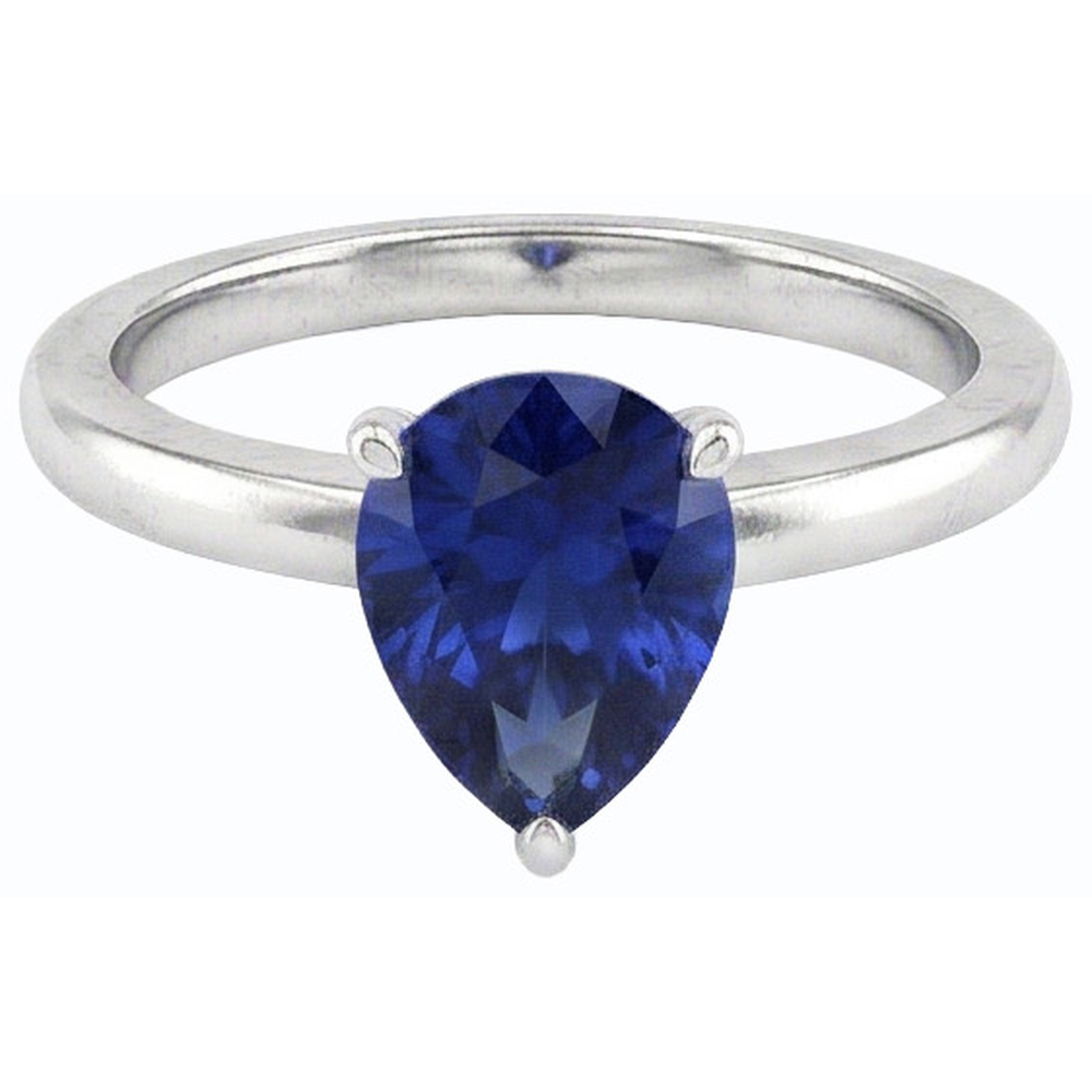 Gold Gemstone Solitaire Ring Pear Cut Ceylon Sapphire 1.50 Carats