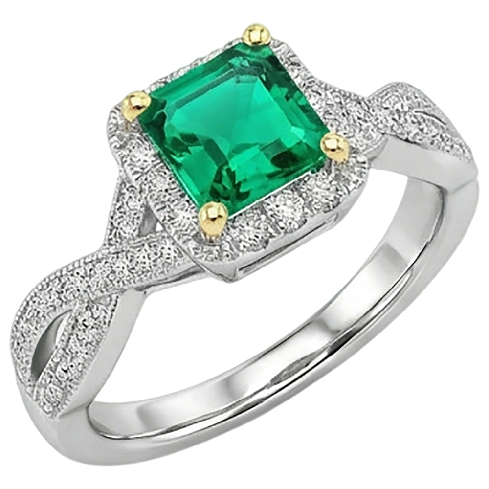 Authentic Emerald Colored Stone Ring 2.50 ct 14 Karat Two Tone Gold – side view