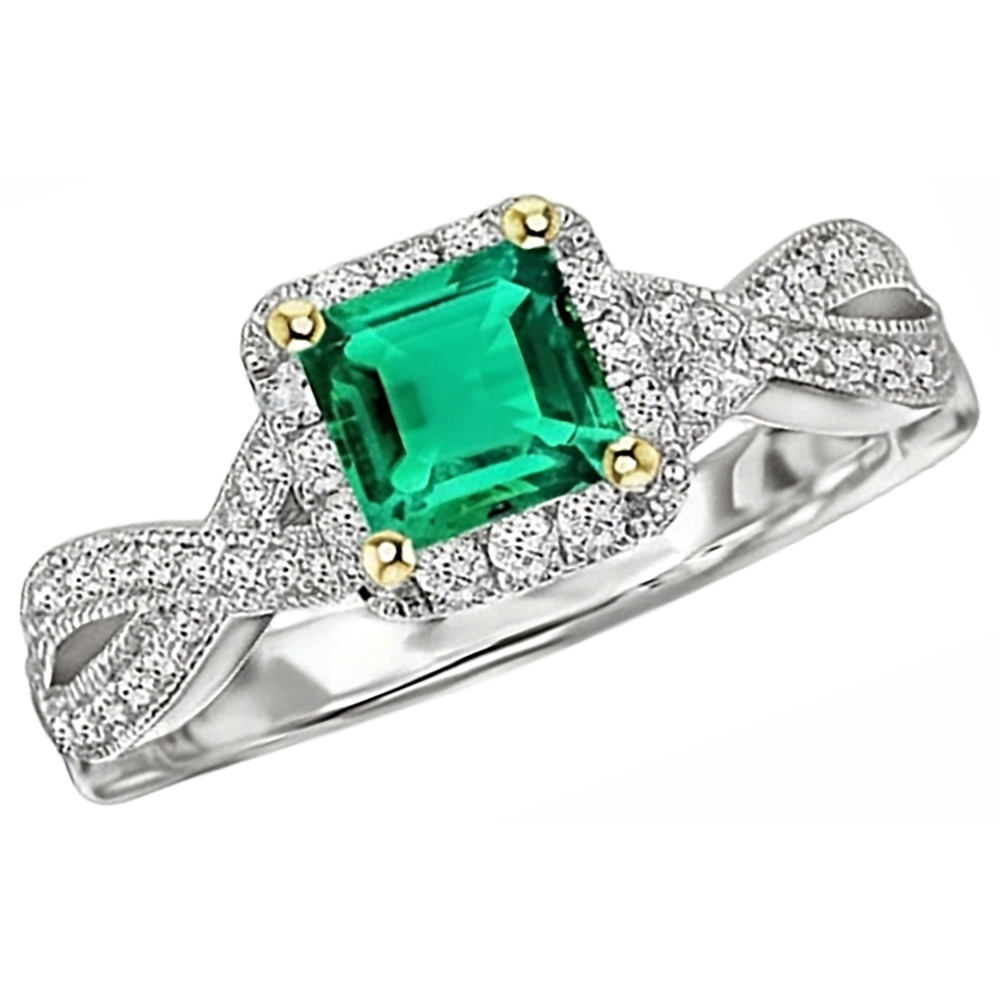 Colored Stone Ring 14 Karat Two Tone Gold with Emerald – angle view