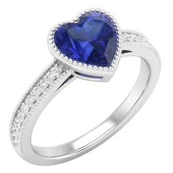 Gold Halo Bezel Set Heart Sri Lankan Sapphire Ring 2 Carats Natural Earth Mined Diamond ( Not Lab Grown )s