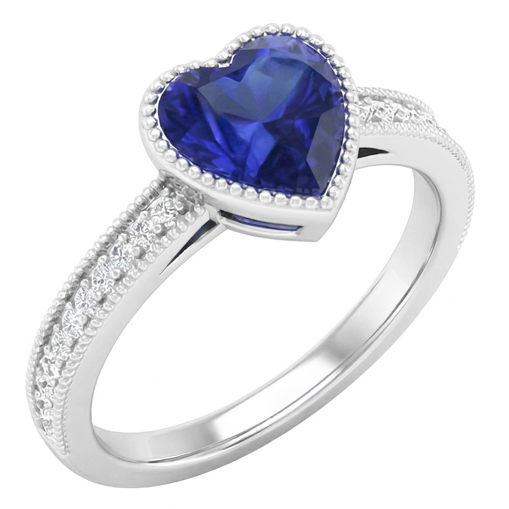 Gold Halo Bezel Set Heart Sri Lankan Sapphire Ring 2 Carats Natural Earth Mined Diamond ( Not Lab Grown )s