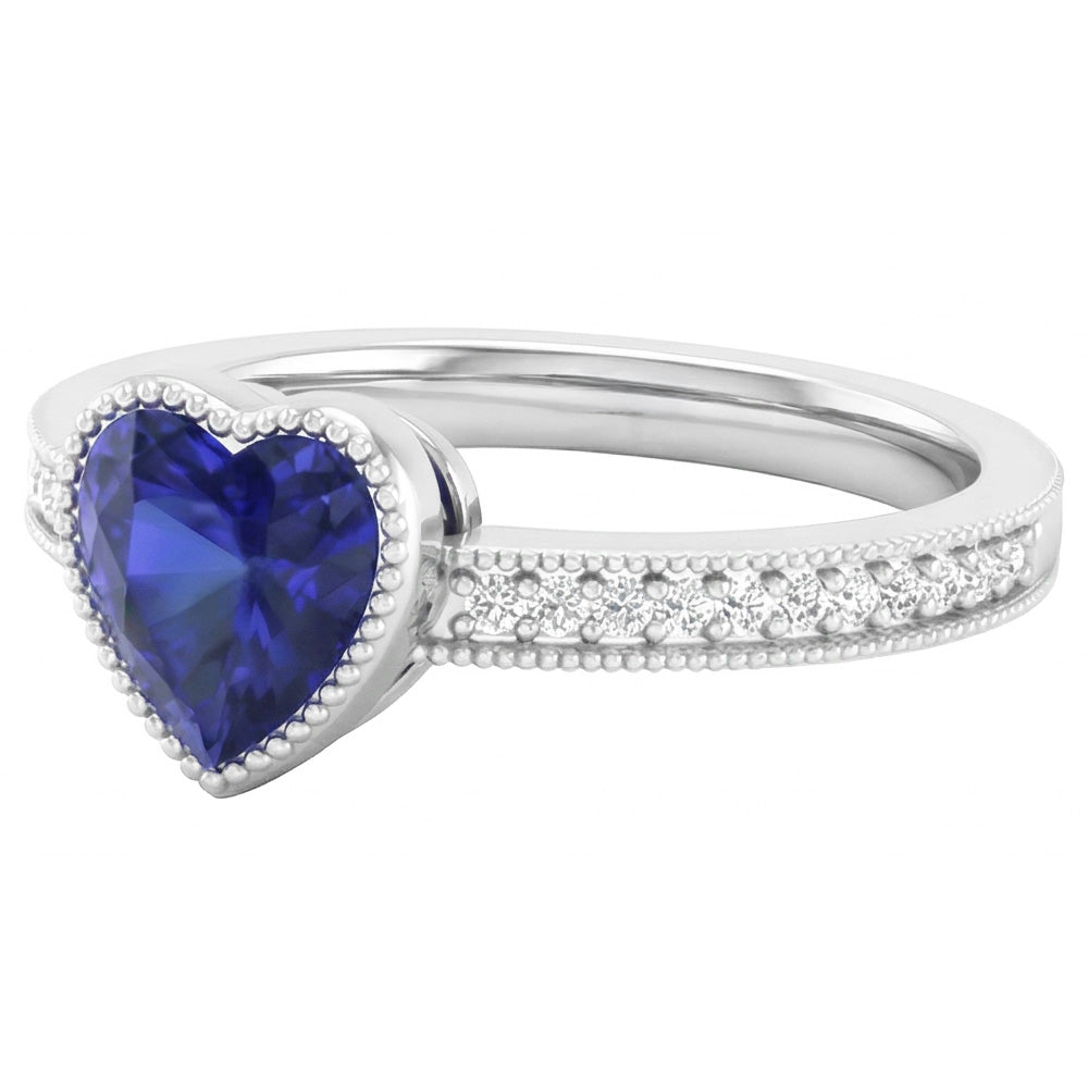 Gold Halo Bezel Set Heart Sri Lankan Sapphire Ring 2 Carats Natural Earth Mined Diamond ( Not Lab Grown )s