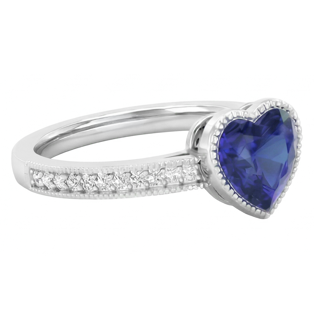 Gold Halo Bezel Set Heart Sri Lankan Sapphire Ring 2 Carats Natural Earth Mined Diamond ( Not Lab Grown )s