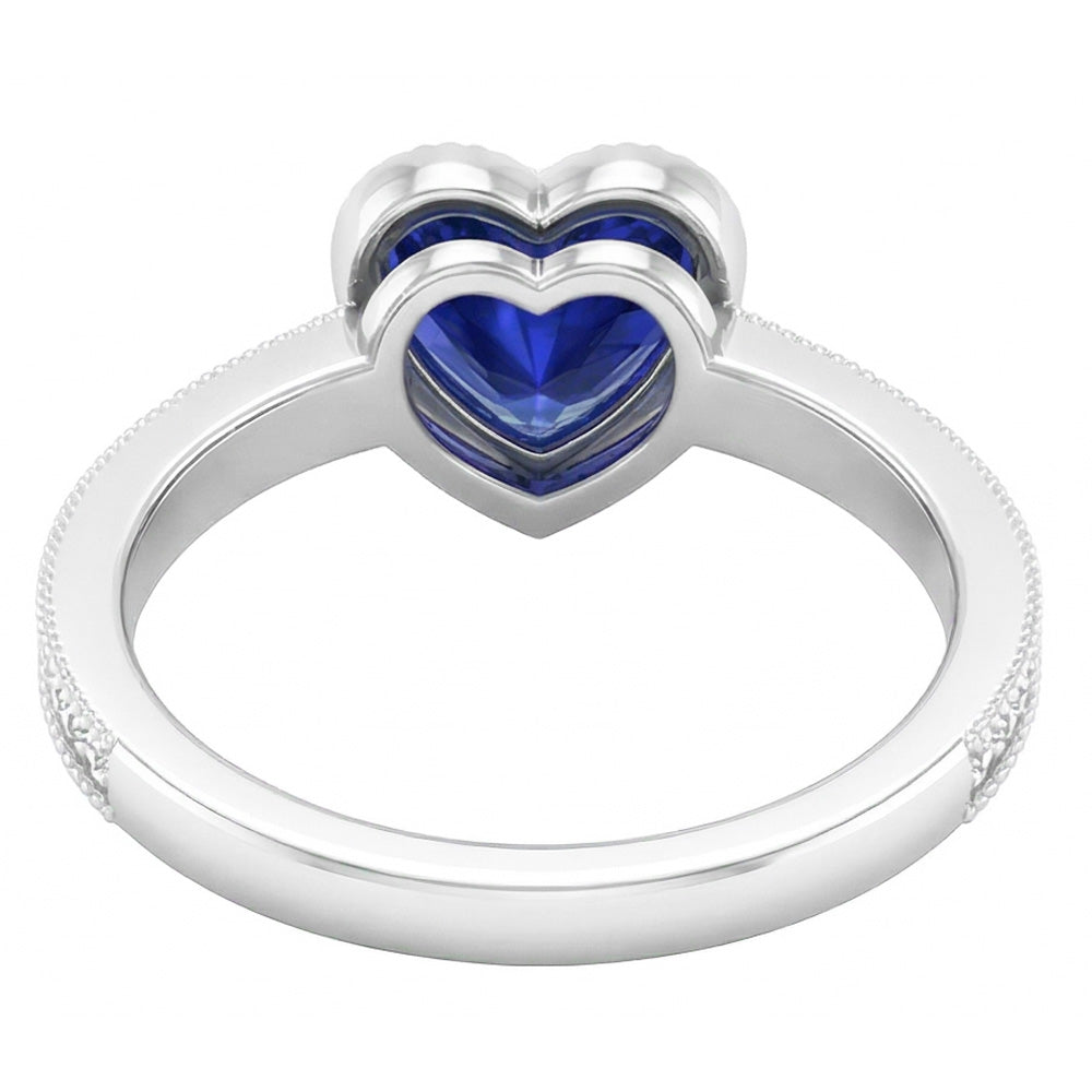 Gold Halo Bezel Set Heart Sri Lankan Sapphire Ring 2 Carats Natural Earth Mined Diamond ( Not Lab Grown )s