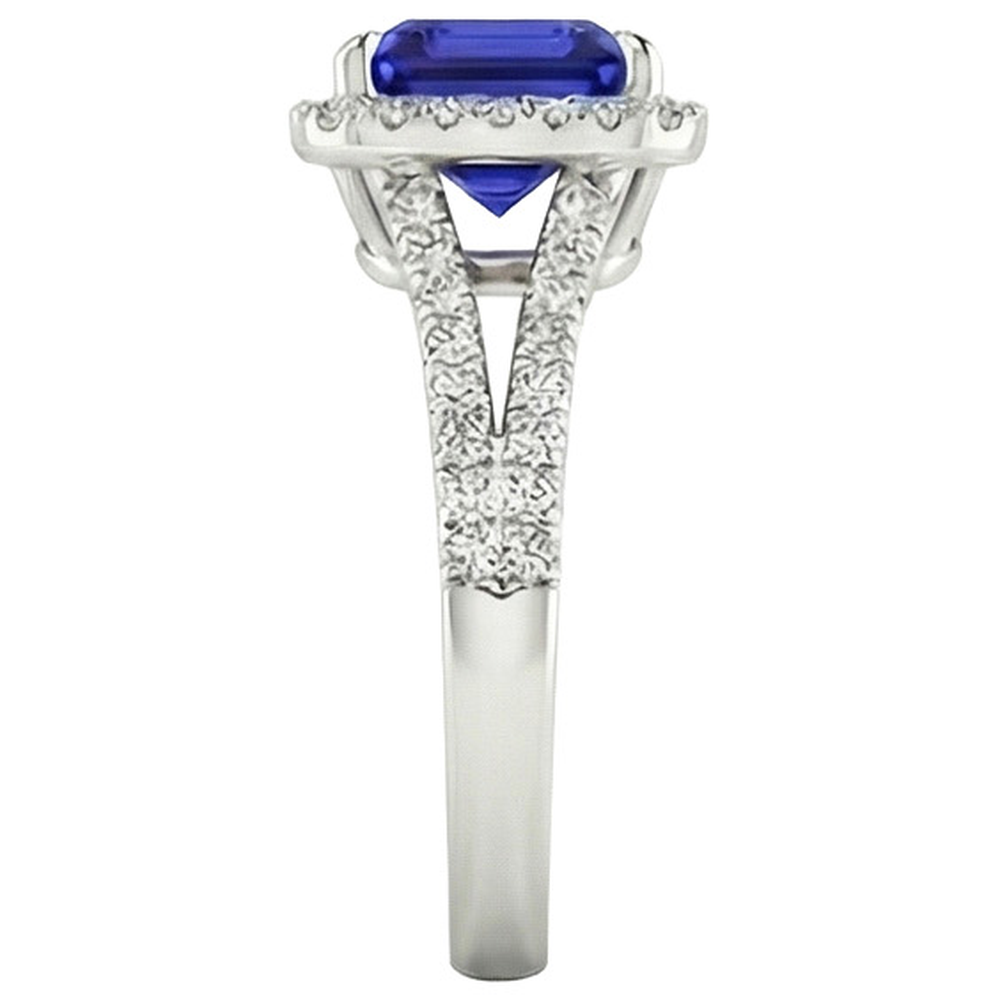 Gold Halo Natural Earth Mined Diamond ( Not Lab Grown ) Engagement Ring 3.25 Carats Asscher Blue Sapphire