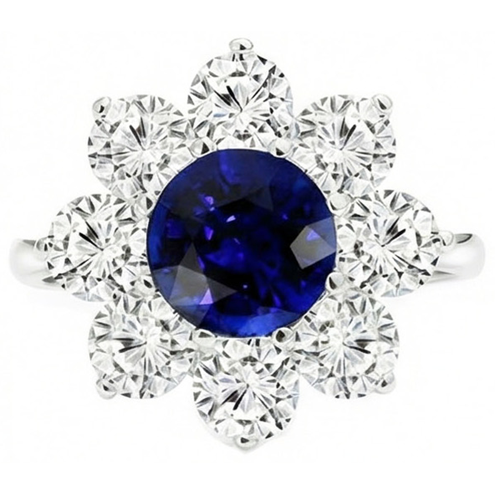 natural round sapphire 4.50ct ring close up detail