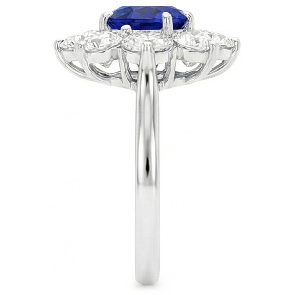natural round sapphire 4.50ct ring on white background