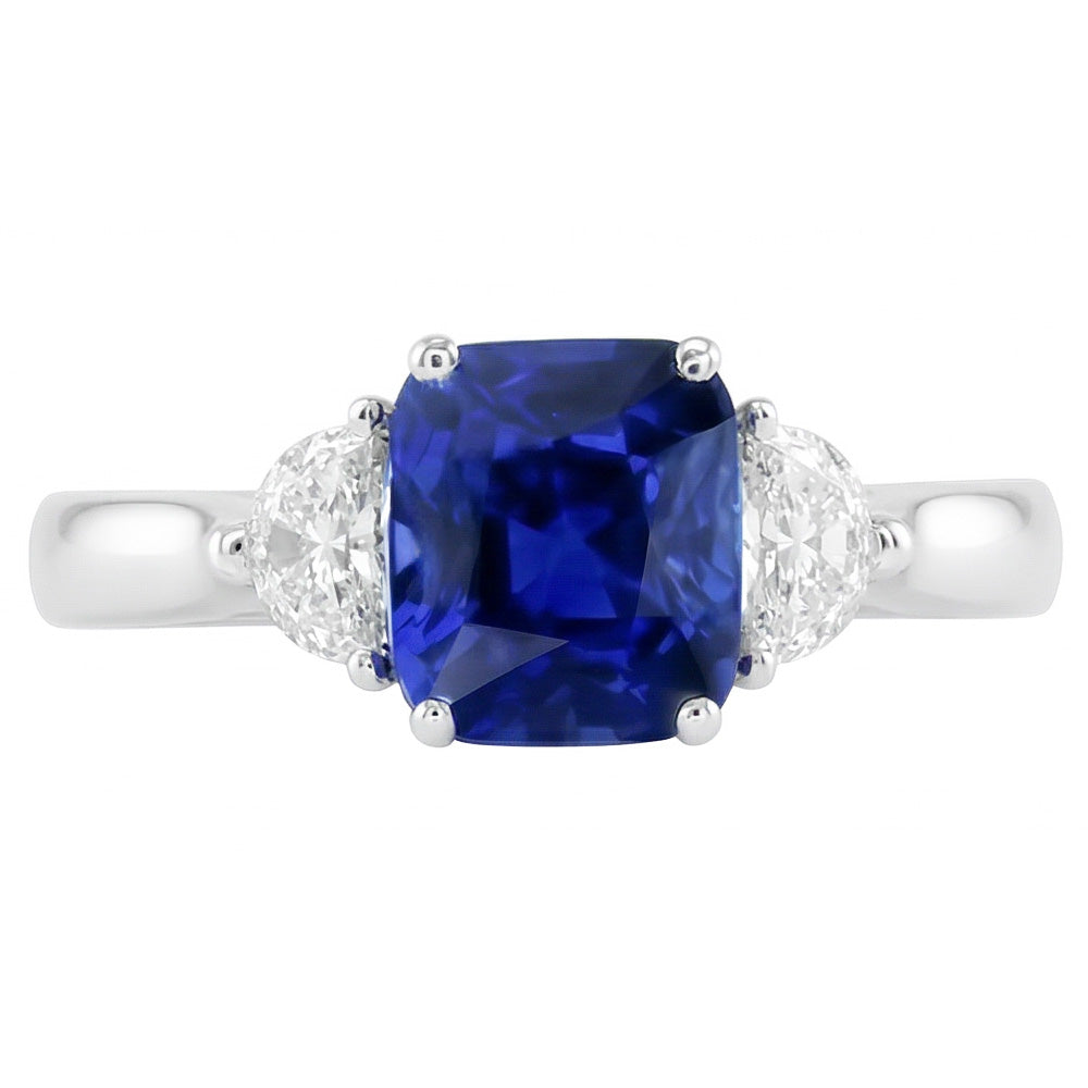 natural cushion sapphire 3ct ring side angle