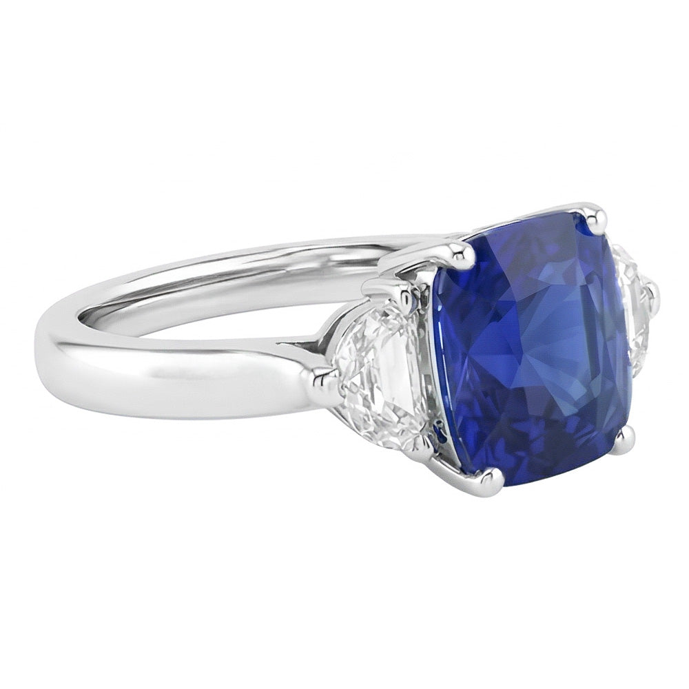 natural cushion sapphire 3ct ring close up detail