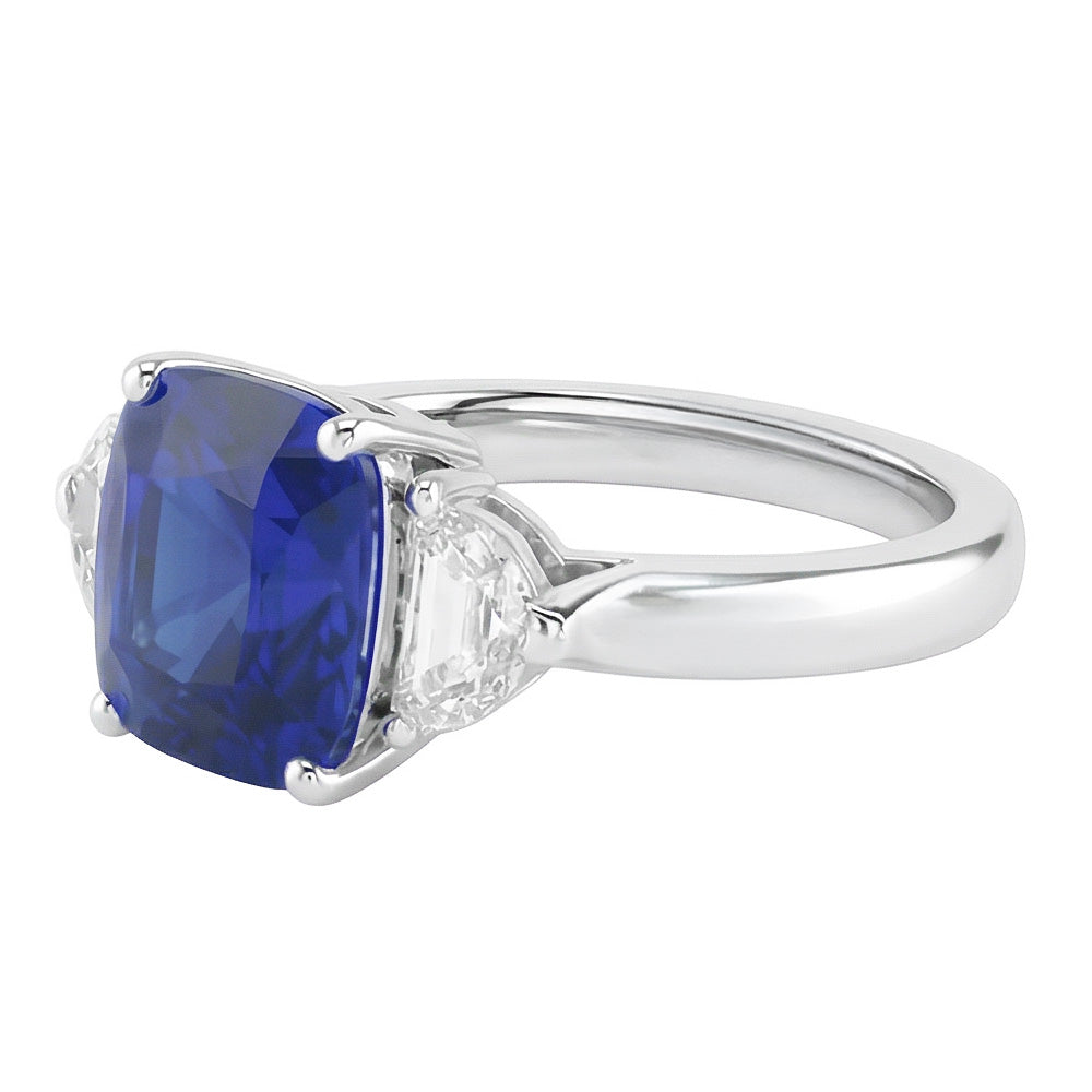 natural cushion sapphire 3ct ring top view