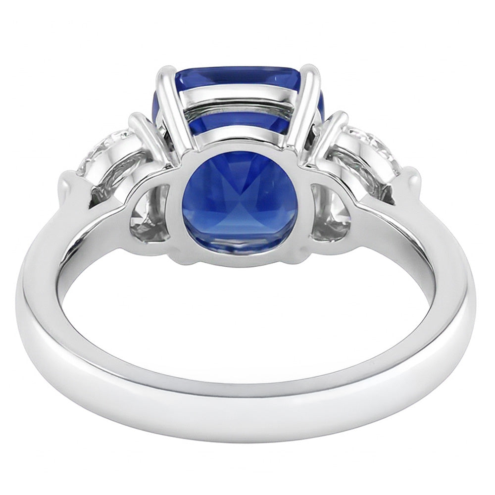 natural cushion sapphire 3ct ring profile view