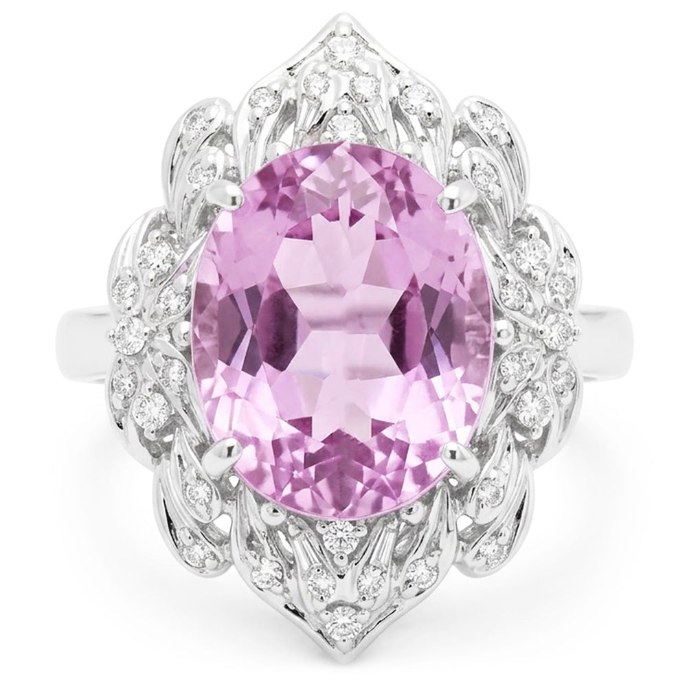 Gold Kunzite Natural Earth Mined Diamond ( Not Lab Grown ) Ring