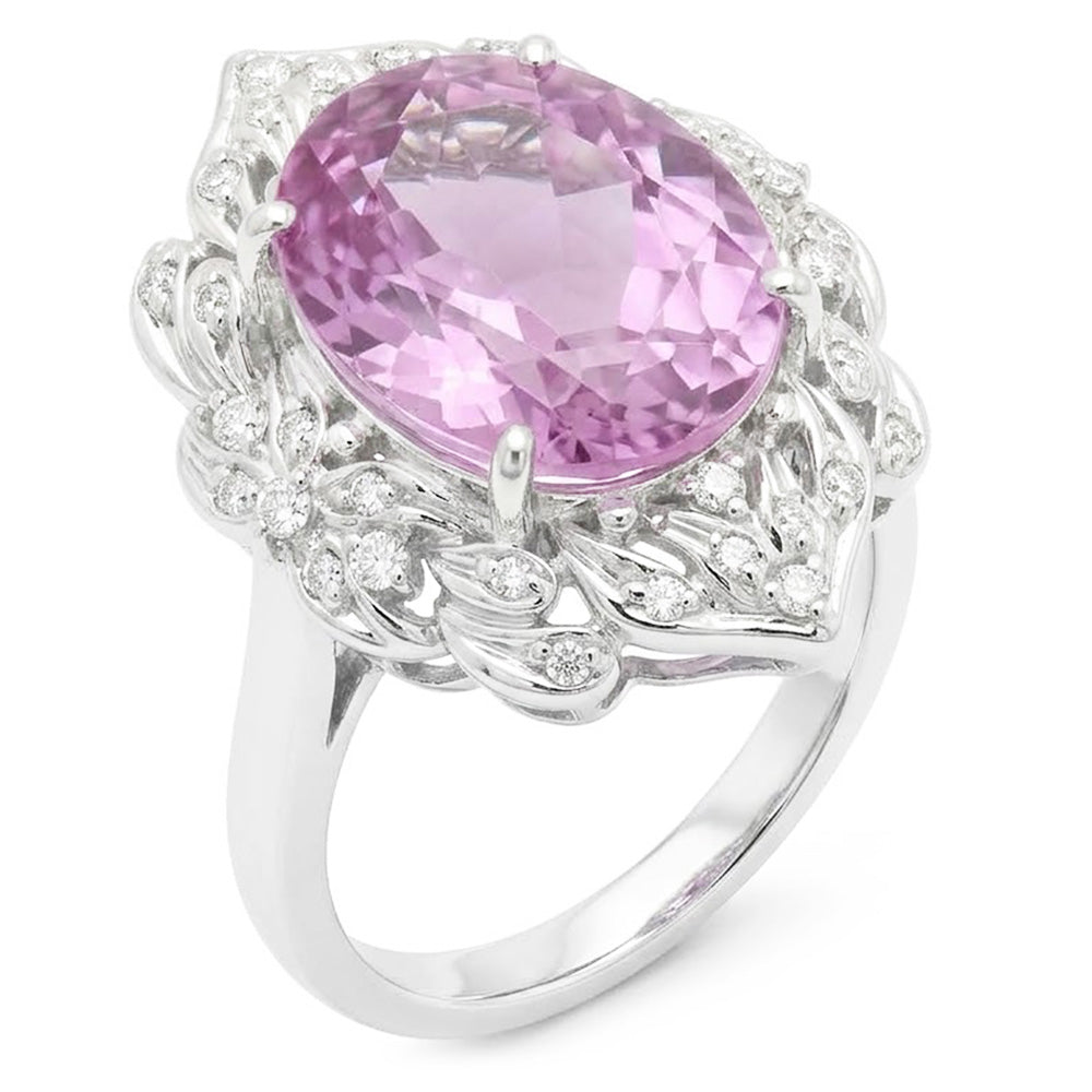 Gold Kunzite Natural Earth Mined Diamond ( Not Lab Grown ) Ring