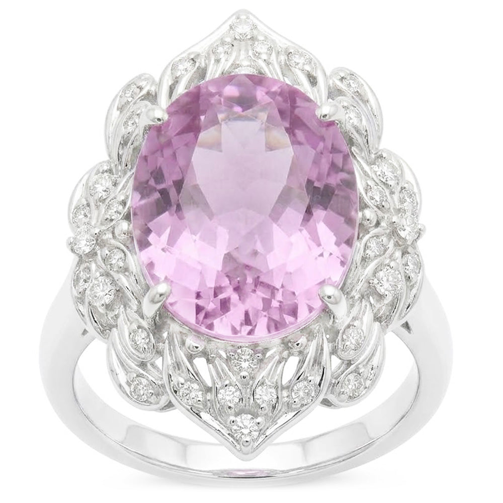 Gold Kunzite Natural Earth Mined Diamond ( Not Lab Grown ) Ring