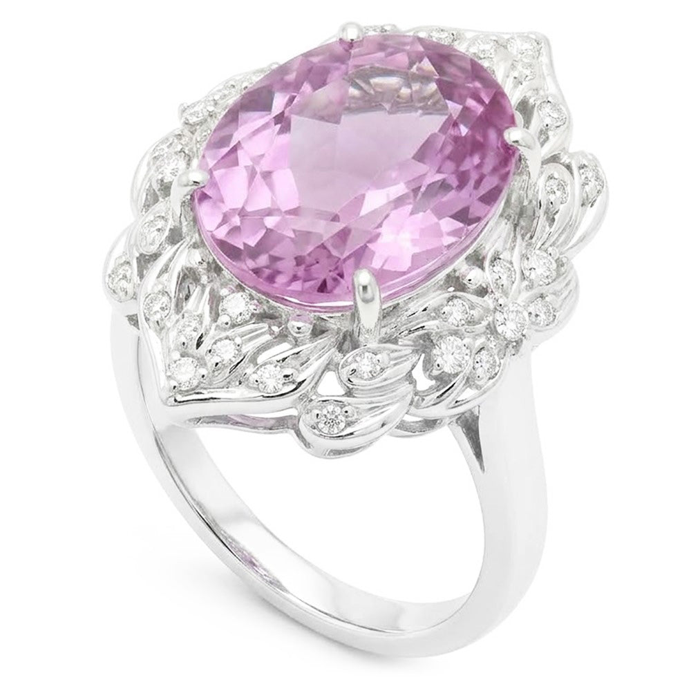 Gold Kunzite Natural Earth Mined Diamond ( Not Lab Grown ) Ring