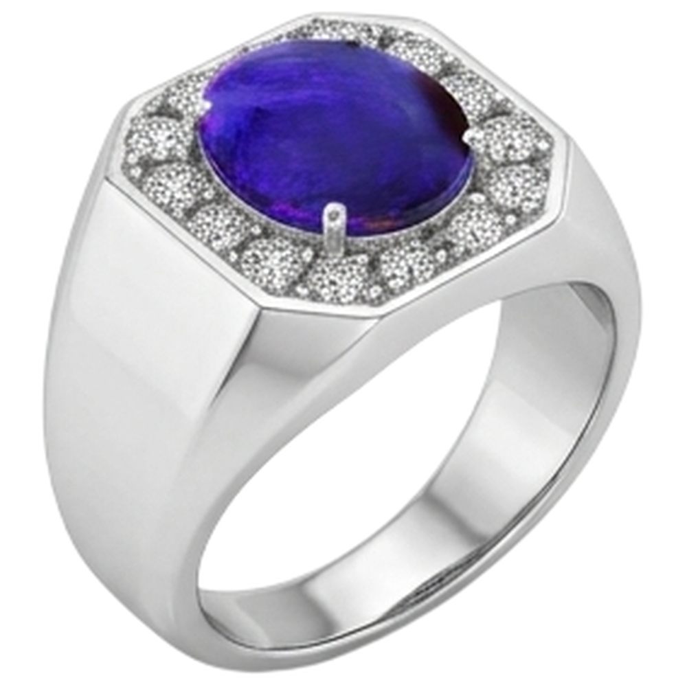 Gold Lightning Opal Natural Earth Mined Diamond ( Not Lab Grown ) Men's Ring