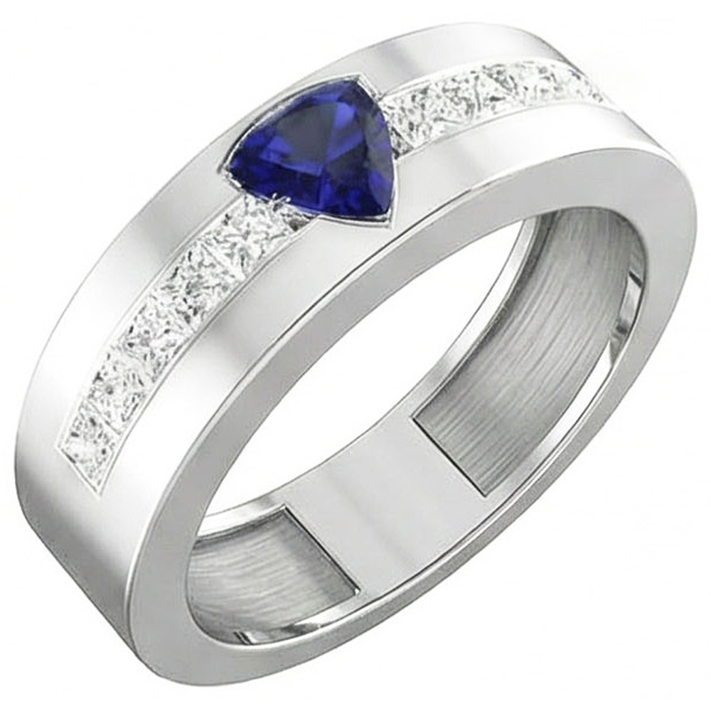 Gold Men's Ring Trillion Sapphire 2 Carats Channel Set Natural Earth Mined Diamond ( Not Lab Grown )s